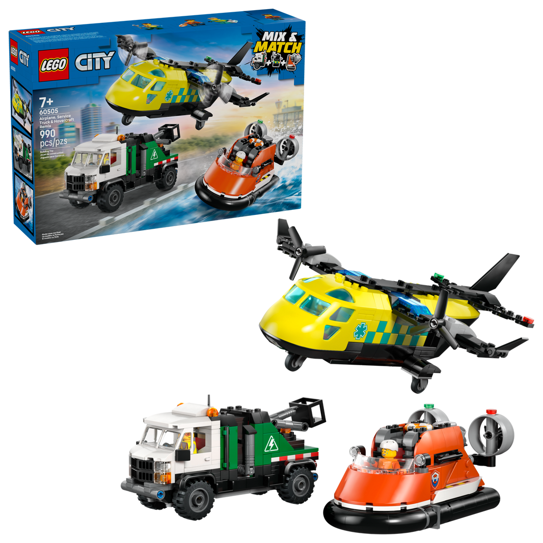 LEGO City - Kombinationsset mit Flugzeug, Wartungsfahrzeug und Luftkissenboot (60505)