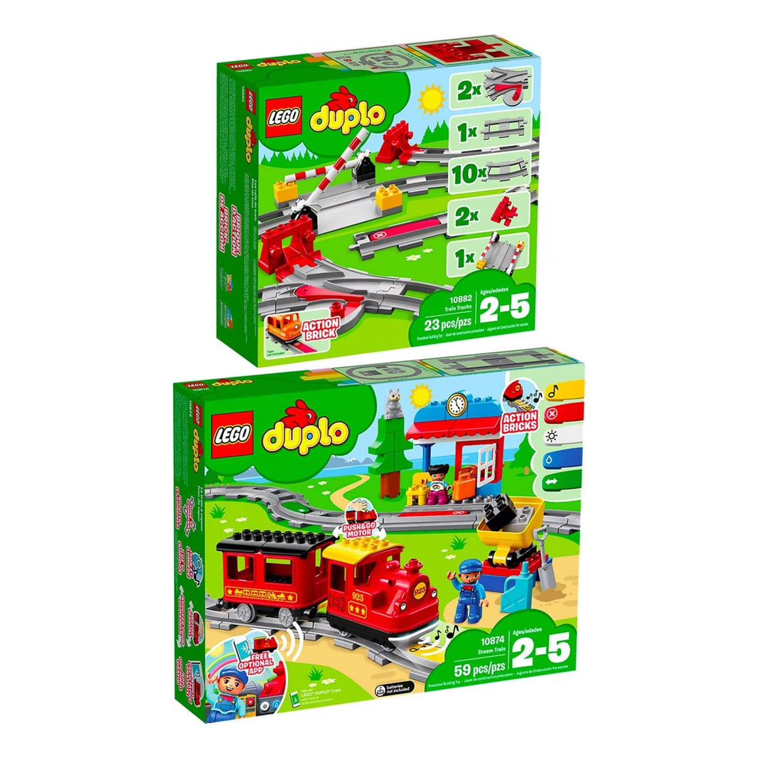 LEGO DUPLO 2er Set Dampfeisenbahn (10874) + Eisenbahn Schienen(10882)